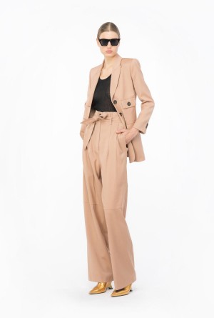 DARK LATTE Pinko Flannel trousers with belt | TMYWZ66725