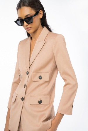 DARK LATTE Pinko Single-breasted flannel blazer with small pockets | QMYUV84144