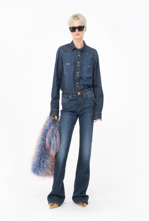 DARK MID WASH Pinko Light twill blue denim shirt | MMYHR66478