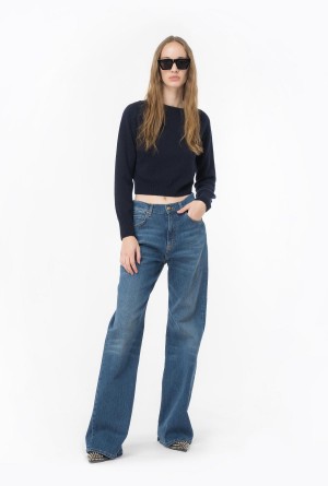 DARK NAVY BLUE Pinko Cropped cashmere-blend pullover | MYJVR40948