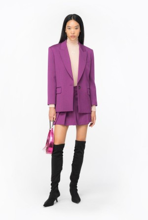 DARK PURPLE Pinko Single-breasted wool-blend flannel blazer | EMYVG75471