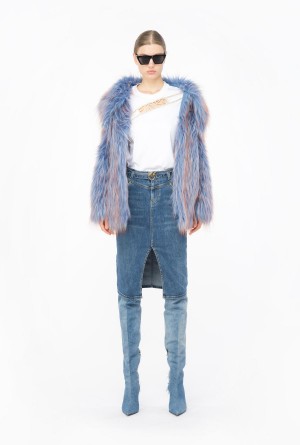 DARK WASH Pinko Denim midi skirt with belt | SMYVO29438