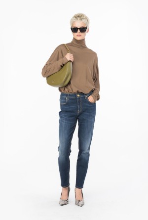 DARK WASH Pinko Skinny stretch denim jeans with embroidery on the back | GMYEC71485