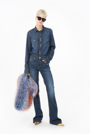 DARK WASH Pinko Stretch denim bell-bottom jeans | QMYWA69780