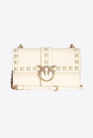 DOUBLE CREAM-ANTIQUE GOLD Pinko Classic Love Bag One Painted Studs | MYEAH25688
