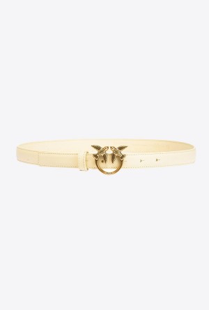 DOUBLE CREAM-ANTIQUE GOLD Pinko Love Birds thin leather belt 2cm | UMYTG73779