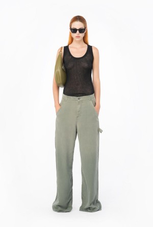 DUSTY OLIVE GREEN Pinko Faded canvas workwear trousers | MYJBT43786