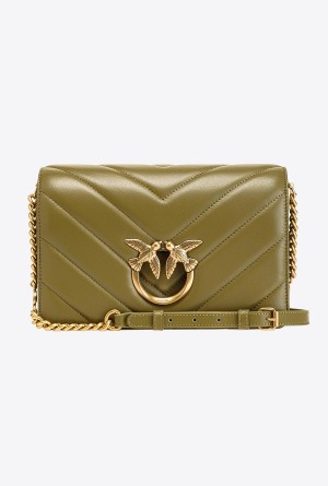 FIR GREEN-ANTIQUE GOLD Pinko Classic Love Bag Click Big Chevron | MYEAH62279