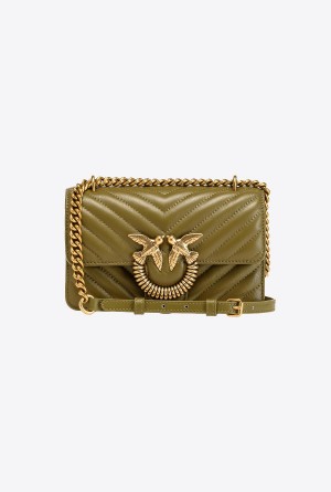 FIR GREEN-ANTIQUE GOLD Pinko Mini Love Bag One Chevron Jewel | BMYSD77250