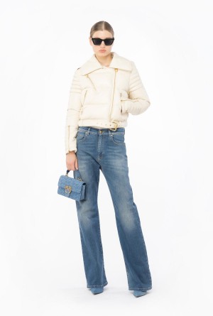 FOG BEIGE Pinko Light leather-effect padded biker jacket | SMYVO76136