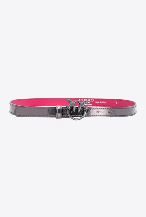 FREE GUNMETAL GREY-BLOCK COLOUR Pinko Galleria thin laminated belt with Love Birds 2cm | MYQAV83153