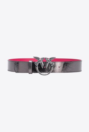 FREE GUNMETAL GREY-BLOCK COLOUR Pinko Galleria laminated belt with Love Birds 4cm | XMYGW33098
