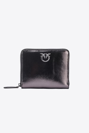 FREE GUNMETAL GREY-BLOCK COLOUR Pinko Galleria zip-around wallet in laminated leather | MYQAV90671