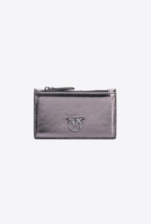 FREE GUNMETAL GREY-BLOCK COLOUR Pinko Galleria laminated leather card holder | MYXBR83275