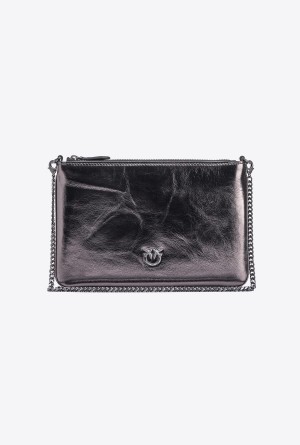 FREE GUNMETAL GREY-BLOCK COLOUR Pinko Galleria Classic Flat Bag in laminated leather | MYNEJ57075