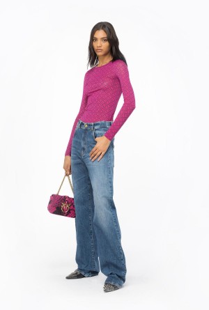FUCHSIA/BLACK Pinko Long-sleeved sweater with logo | MYXBR90551
