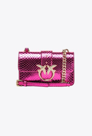 FUCHSIA-SHINY GOLD Pinko Galleria laminated reptile Mini Love Bag One | MMYFT91994