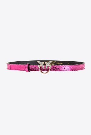 FUCHSIA-SHINY GOLD Pinko Galleria thin laminated reptile skin belt | PMYER48753