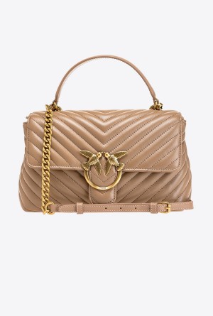 GINGER BISCUIT-ANTIQUE GOLD Pinko Classic Lady Love Bag Puff Chevron | YMYGT34270