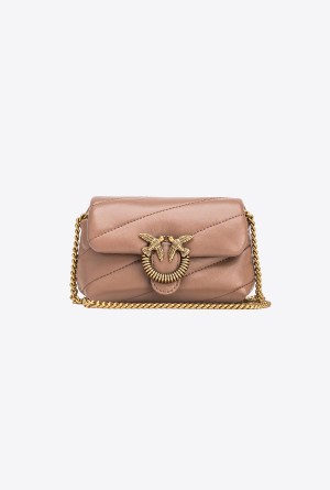 GINGER BISCUIT-ANTIQUE GOLD Pinko Micro Love Bag Puff Maxi Quilt con twist buckle | FMYUI35124
