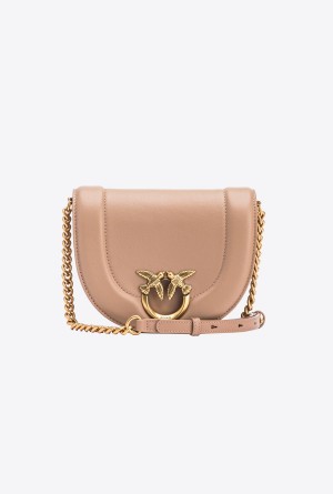 GINGER BISCUIT-ANTIQUE GOLD Pinko Mini Love Bag Click Round in leather | YMYGT74235