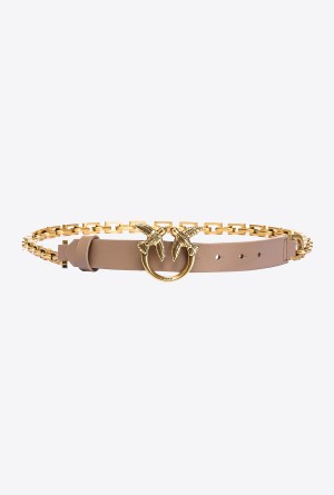 GINGER BISCUIT-ANTIQUE GOLD Pinko Thin Love Birds belt with chain 2cm | MYXBR18265