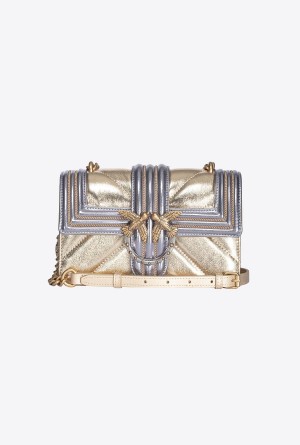 GOLD-ANTIQUE GOLD Pinko Laminated Mini Love Bag One with chain embroidery | MYIIZ31867