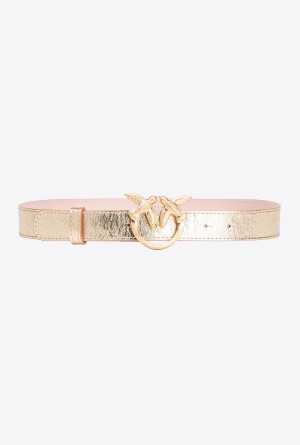 GOLD-BLOCK COLOUR Pinko Galleria thin laminated belt with Love Birds 3cm | EMYVG67291
