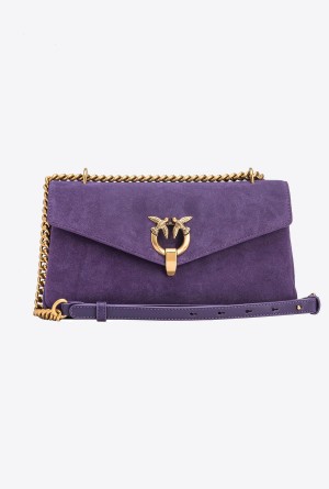 GRAPE PURPLE-ANTIQUE GOLD Pinko Cupido Bag Baguette in suede | MYDYB96710