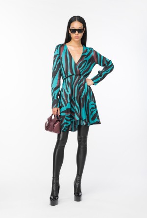 GREEN/BLACK/BURGUNDY Pinko Mini dress with psychedelic zebra print | FMYHY93596