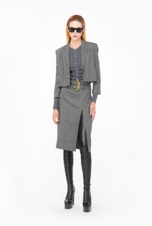 GREY/BLACK Pinko Prince-of-Wales calf-length skirt | LMYSX77780