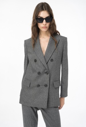 GREY/BLACK Pinko Prince-of-Wales flannel blazer | MYNZX93529