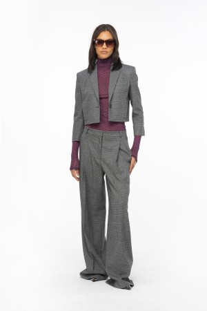 GREY/BLACK Pinko Prince-of-Wales flannel palazzo trousers | SMYNY19337