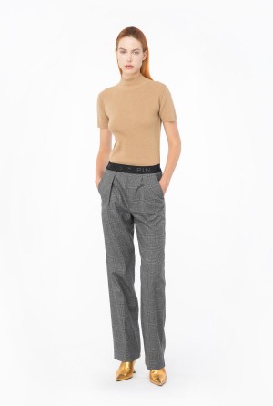GREY/BLACK Pinko Prince-of-Wales trousers with elasticated waist | FMYHY97655