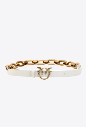 G. MAROSO BEIGE-ANTIQUE GOLD Pinko Love Birds belt with large chain | LMYTR62314