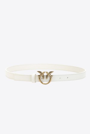 G. MAROSO BEIGE-ANTIQUE GOLD Pinko Love Birds thin leather belt | MMYFT46606