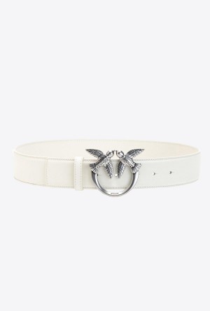 G. MAROSO BEIGE-OLD SILVER Pinko Love Birds leather belt | AMYWC69004