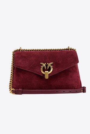 INTENSE BERRY-ANTIQUE GOLD Pinko Classic Cupido Bag Messenger in suede | QMYUV67828