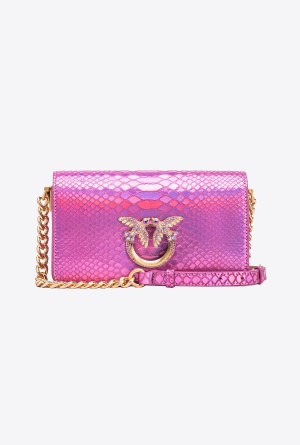 LAMINATED PINK-BRUSHED GOLD Pinko Galleria mini Love Bag Click in holographic reptile skin | LMYTR76699