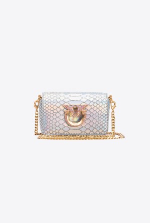 LAMINATED SILVER-BRUSHED GOLD Pinko Galleria micro Love Bag Click in holographic silver reptile skin | MYIIZ21983