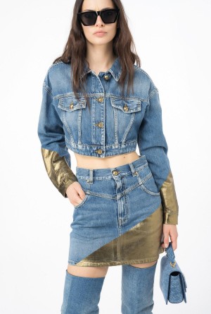 LIGHT BLUE/GOLD Pinko Short golden denim jacket | MYDFL57953