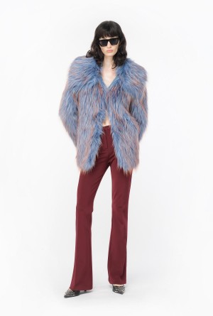 LIGHT BLUE/ORANGE Pinko Coloured fox fur-effect pea coat | FMYUI27209