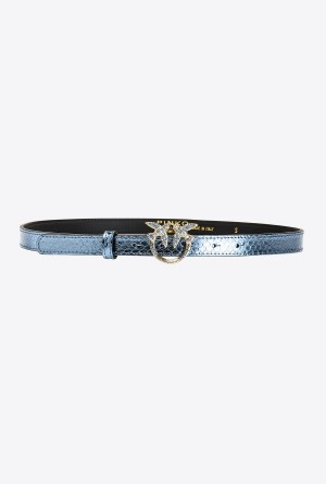 LIGHT BLUE-SHINY GOLD Pinko Galleria thin laminated reptile skin belt | GMYEC68442