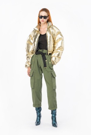 LIGHT METALLIC GOLD Pinko Cropped padded mirror-effect jacket | MYXBR83372
