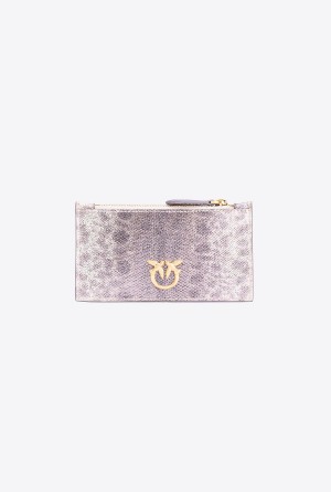 LILAC BROWN-BRUSHED GOLD Pinko Galleria card holder in microdot laminated reptile skin | MYNZX25772