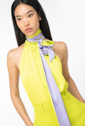 LIME/LILAC Pinko Halterneck top in light satin | GMYUC61392
