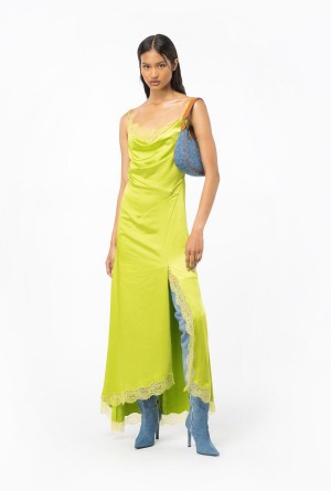 LIME YELLOW Pinko Elegant satin and lace dress | MYJVR78749