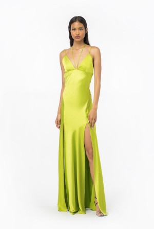 LIME YELLOW Pinko Hammered satin slip dress | MYZDE12909