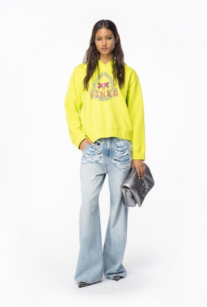 LIME YELLOW Pinko Hoodie with Vintage Frame print | ZMYNQ80721