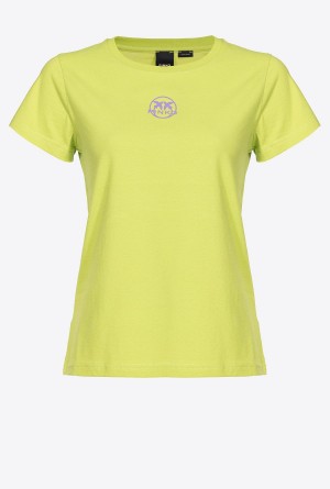 LIME YELLOW Pinko Logo-print T-shirt | AMYWC93757